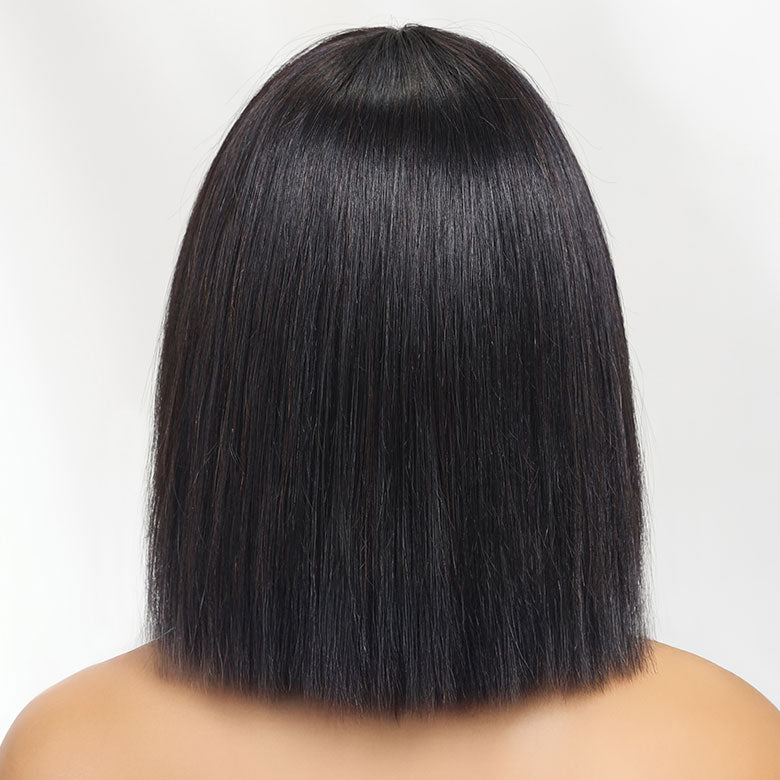 Klaiyi Straight Bob Wig With Blunt Cut Bangs Glueless Human Hair Wig Flash Sale