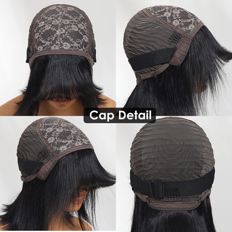 Klaiyi Straight Bob Wig With Blunt Cut Bangs Glueless Human Hair Wig Flash Sale