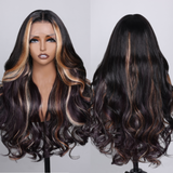 Klaiyi Face Framing Highlights Multi Color Mixed boomshell wave with Full and Flowing Curls Flash Sale