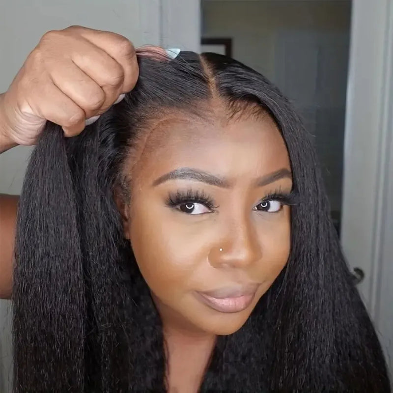$100 OFF| Code: SAVE100 Realistic Kinky Straight 13x4 Pre-Everything Lace Front / 7x5 Bye Bye Knots Wig Natural Density