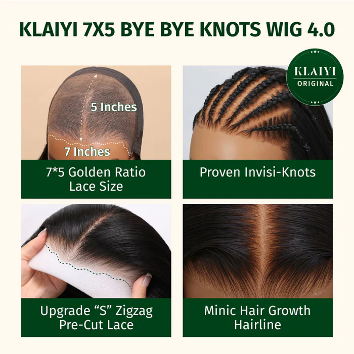 Extra 60% OFF |Klaiyi Most Natural Yaki Straight/Kinky Straight 7x5 Bye Bye Knots Wig