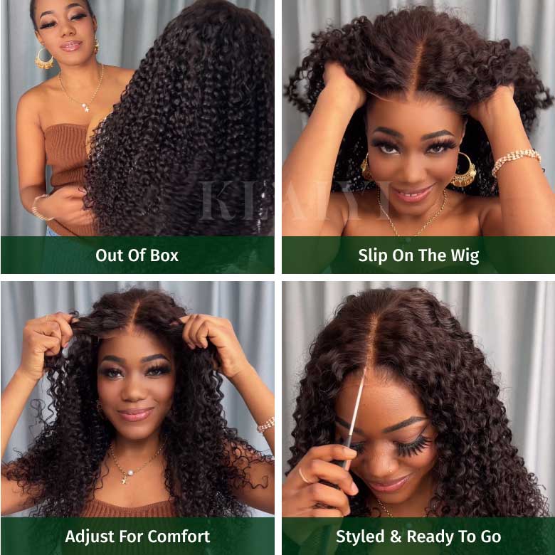 Klaiyi 7x5 Pre-Cut Lace Wig Bleach Knots Wigs Put On and Go Jerry Curly Human Hair Wig Beginner Wig