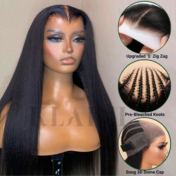 $100 OFF| Code: SAVE100 Klaiyi Reddish Brown Hair Yaki Straight 7x5 Pre-cut Lace Put On And Go Wig