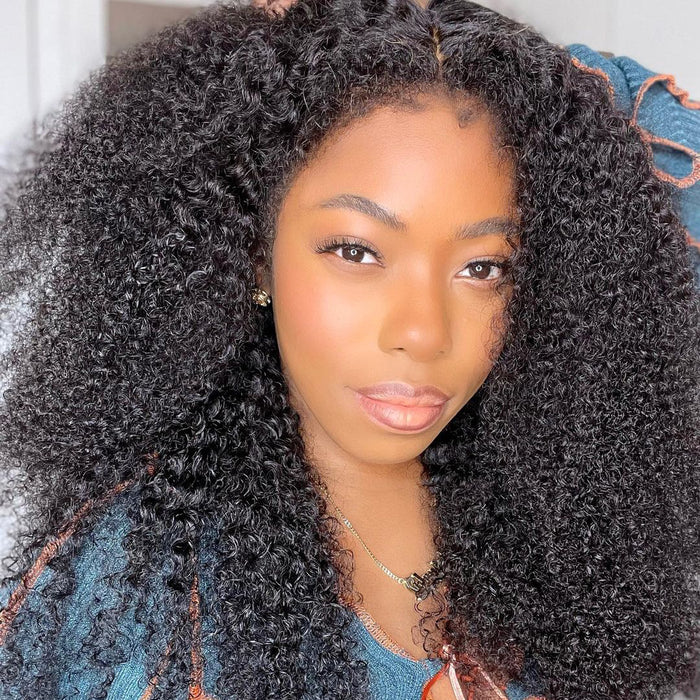 $129 Get 2 Wigs | Mocha Brown Bone Straight Wig With Bangs + 4C Kinky Curly Lace Part Wig Flash Sale
