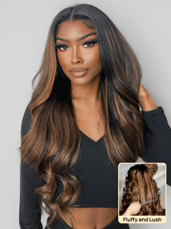 Klaiyi Ombre Brown Balayage Highlight Body Wave 7x5 Bye Bye Knots Wig Precolored Glueless Human Hair Lace Wig