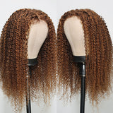 Buy 1 Get 1 Free,Code:BOGO | Klaiyi 13x4 Lace Frontal Ombre Highlight Piano Brown Kinky Curly Wigs