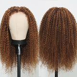 $50 OFF Full $51 | Code: SAVE50 Klaiyi 13x4 Lace Frontal Ombre Highlight Piano BrownJerry/Kinky Curly Wigs Flash Sale