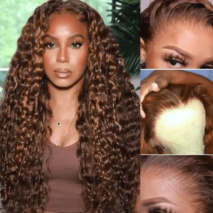 Klaiyi 7x5 Bye Bye Knots 4.0 Lace Wig Ombre Highlight Piano Brown Kinky Curly Wigs Flash Sale