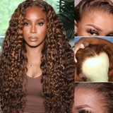 $50 OFF Full $51 | Code: SAVE50 Klaiyi 13x4 Lace Frontal Ombre Highlight Piano BrownJerry/Kinky Curly Wigs Flash Sale