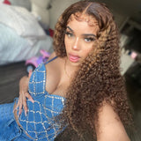 $50 OFF Full $51 | Code: SAVE50 Klaiyi 13x4 Lace Frontal Ombre Highlight Piano BrownJerry/Kinky Curly Wigs Flash Sale