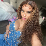 24inch Only $119|Klaiyi 13x4 Lace Frontal Ombre Highlight Piano BrownJerry/Kinky Curly Wigs Flash Sale