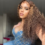 $50 OFF Full $51 | Code: SAVE50 Klaiyi 13x4 Lace Frontal Ombre Highlight Piano BrownJerry/Kinky Curly Wigs Flash Sale