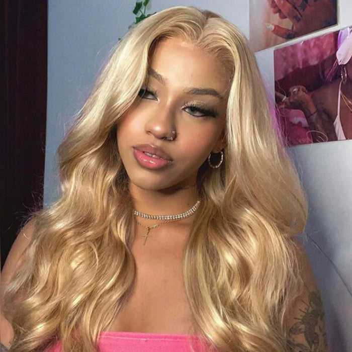 $100 OFF | Code: SAVE100  Klaiyi Milk Blonde Layered Cut 180% Density Straight/Body Wave Lace Front Wig Perfect Summer Wig Flash Sale