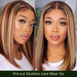 Klaiyi Bob 6x4.75 Glueless Lace Wig Wear Go Wig  Honey Blonde Highlight Color Flash Sale