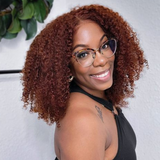 Klaiyi 7x5 Pre-Cut Lace Wig Wear & Go Invisible Knots Reddish Brown Color Jerry Curly Flash Sale
