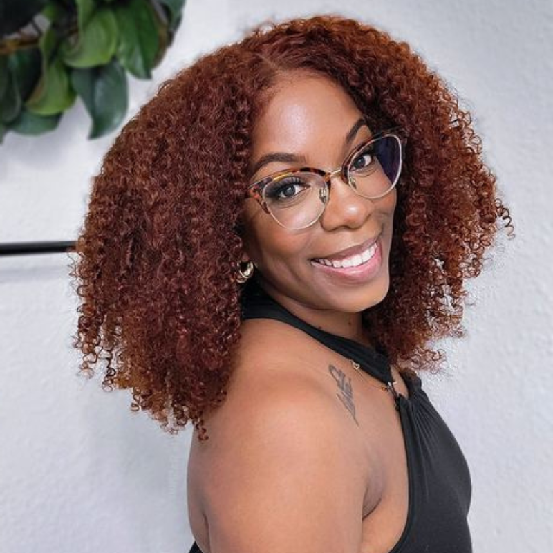 Klaiyi 7x5 Pre-Cut Lace Wig Put On and Go Invisible Knots Reddish Brown Color Jerry Curly Flash Sale