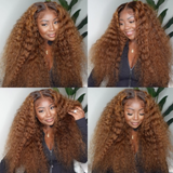 Klaiyi 6x4.75 Pre-cut Wear & Go Ombre Highlight Piano Brown Water Wave Wigs Balayage Human Hair