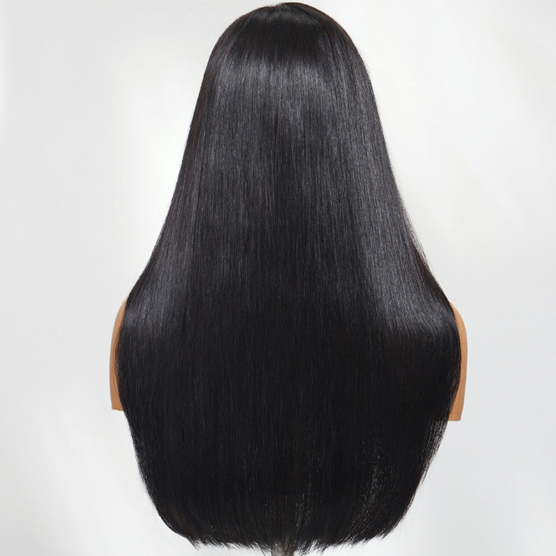 Klaiyi Layer Cut Silky Straight Wig with Side Part Swoop 13x4 Pre-Everything Lace Frontal Wig 180% Layer Cut Glueless Human Hair Wig