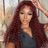 Klaiyi Auburn Hair Color Water Wave Wear Go Pre-cut Lace Closure Reddish Brown Color Wigs Flash Sale
