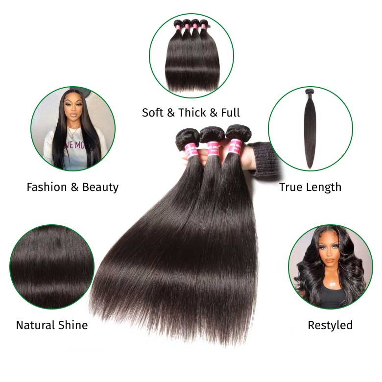 Klaiyi 2 or 3 Bundles Brazilian Straight Virgin Human Hair 100% Unprocessed Virgin Human Hair Extension Flash Sale