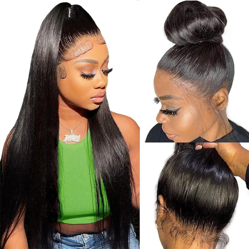 Klaiyi Straight Hair 360 Lace Frontal Wig Full Lace Wigs 180% Density Thick Human Hair Wigs