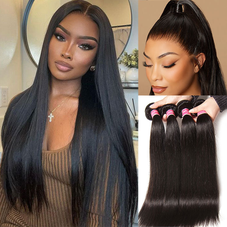 Klaiyi 3 Bundles Straight Human Hair Bundles 100% Virgin Human Hair Weaves