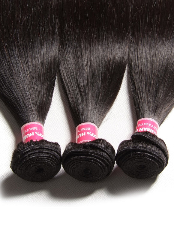 Klaiyi Bone Straight Virgin Hair 3 Bundles with 4x4 Transparent Lace Closure Pre Plucked