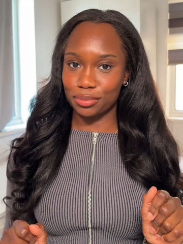 Klaiyi New EasiContour™ Yaki Straight V Part Wig Meets Real Scalp Ready To Wear Glueless Wig with  Invisi Drawstring