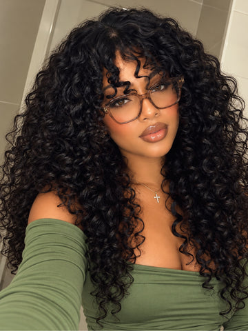 Klaiyi Burmese Curly 7x5 No-Slip Glueless Wig with Finger Coil Ends Put On & Go Human Hair Wig