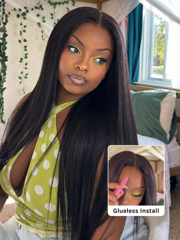 20inch Only $129 | Klaiyi Light Yaki Straight Put On & Go 7x5 & 13x4 Pre-Everything Glueless Human Hair Wig