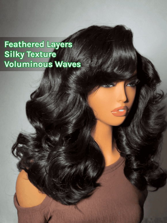 Klaiyi 7×5 Bye-Bye Slip Lace Wig Put On And Go Feathered Layer Left Side Part 200% Density with Invisible Drawstring