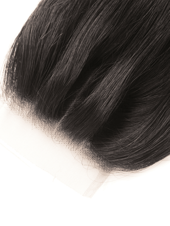 Klaiyi Peruvian Straight Hair 3 Bundles with 4*4 Lace Closure