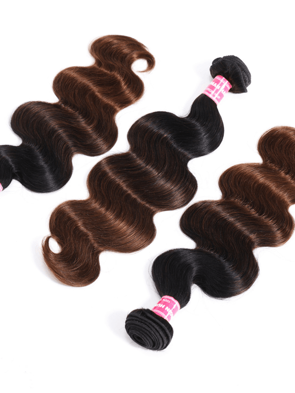 Klaiyi Black to Chestnut Brown Ombre Body Wave Human Hair Bundles Flash Sale