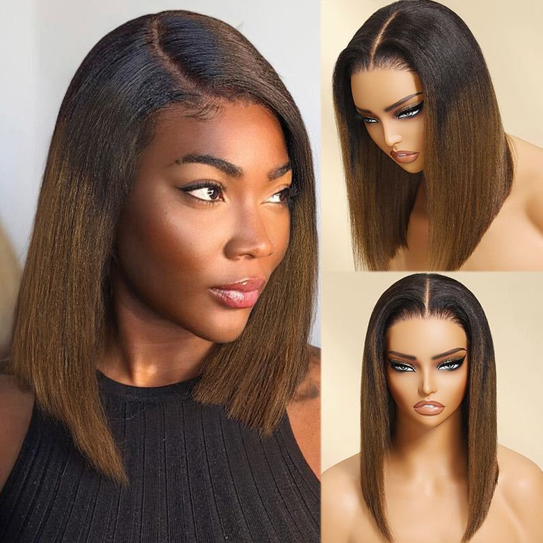 Extra 50% OFF Code:HALF50 |Klaiyi Ombre Chestnut Brown Wigs With Invisi Drawstring Yaki Straight Put On and Go Glueless Wig 7x5 Bye Bye Knots