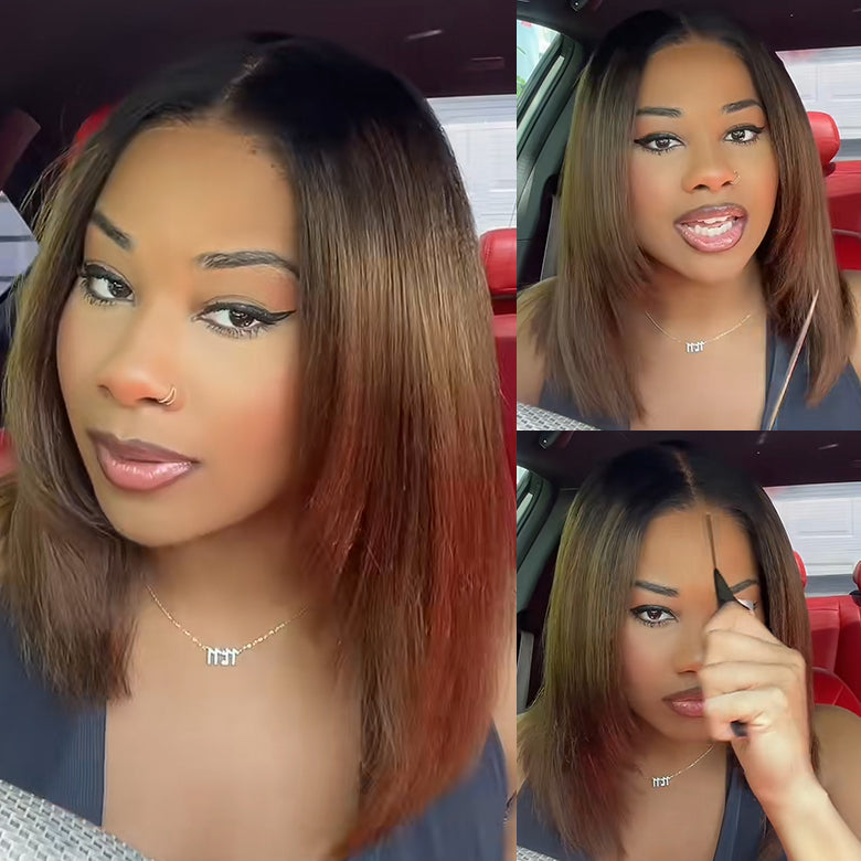 Extra 50% OFF Code:HALF50 |Klaiyi Ombre Chestnut Brown Wigs With Invisi Drawstring Yaki Straight Put On and Go Glueless Wig 7x5 Bye Bye Knots
