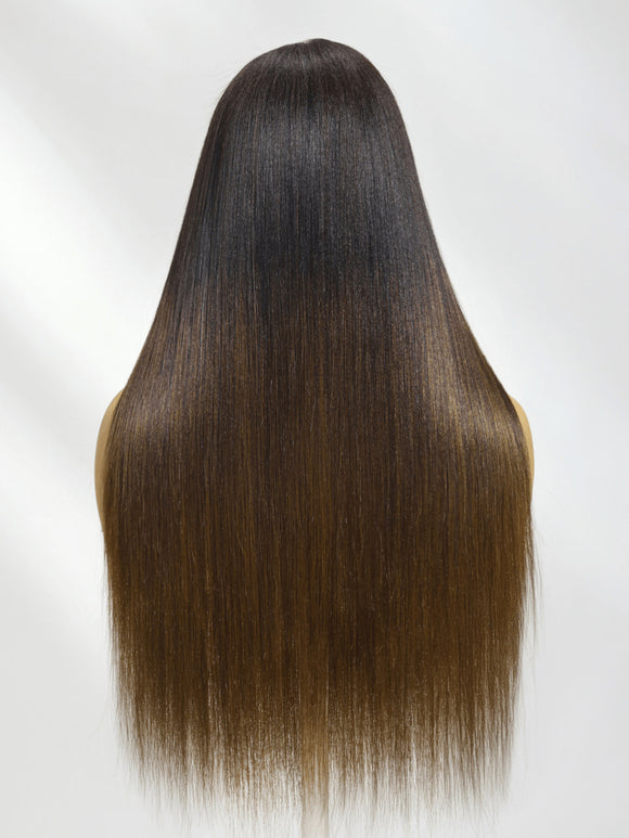 Extra 50% OFF Code:HALF50 | Klaiyi Ombre Chestnut Brown Yaki Straight Put On and Go Glueless Wig 7x5 Bye Bye Knots And 13x4 Lace Frontal Human Hair Wigs with Invisi Drawstring