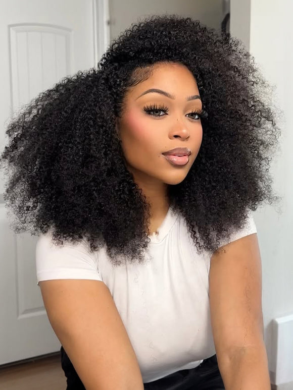 Klaiyi Kinky Curly 3 In 1 Flip Over 3/4 Half Wig with 4C Kinky Edge &Flexi-Fit Drawstring Beginner Friendly Wig Flash Sale