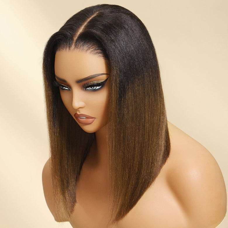 Klaiyi Summer Bob Ombre Chestnut Brown Short Bob Wig 7x5 Bye-Bye Knots Wig Flash Sale