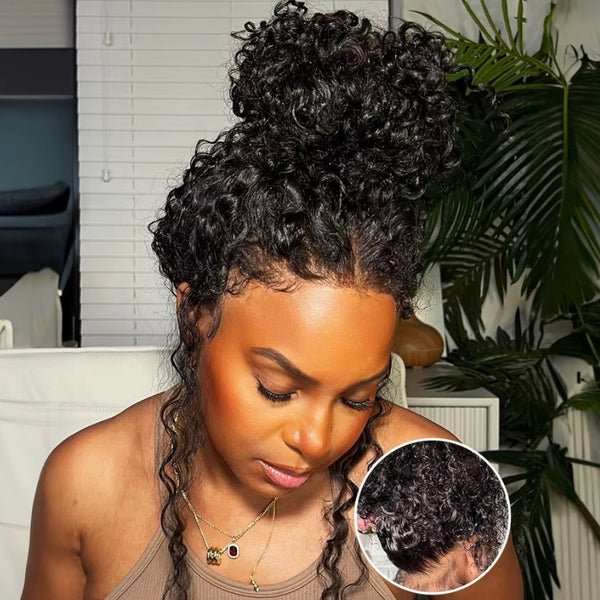 Klaiyi 7x5 Bye Bye Knots Soft Kinky Curly Human Hair Wig with Invisi-Drawstring