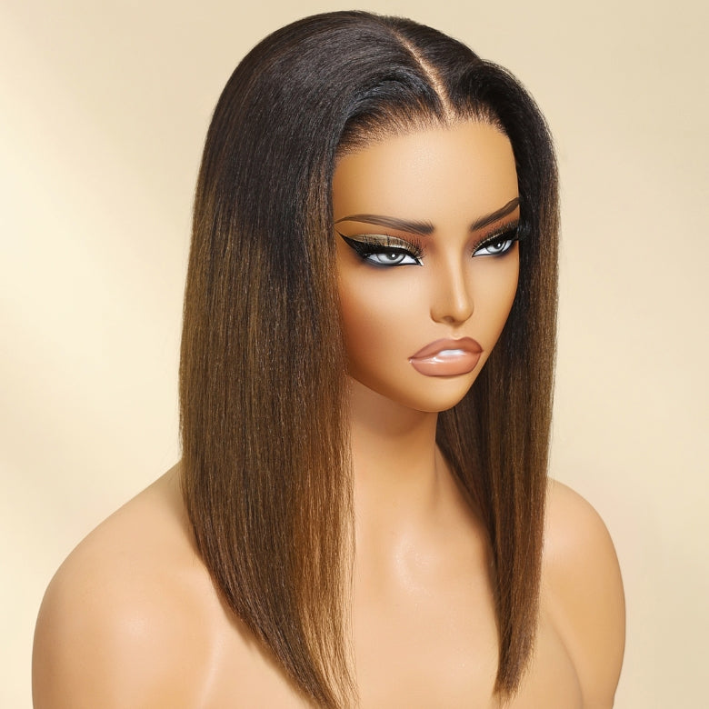 Klaiyi Summer Bob Ombre Chestnut Brown Short Bob Wig 7x5 Bye-Bye Knots Wig Flash Sale