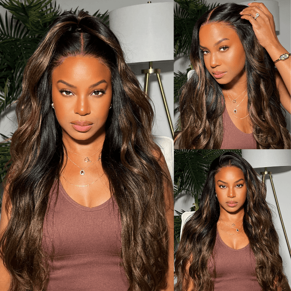 $100 OFF| Code: SAVE100 Klaiyi Ombre Chestnut Brown Yaki Straight Put On and Go Glueless Wig 7x5 Bye Bye Knots Lace Closure Human Hair Wigs with Invisi Drawstring