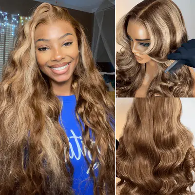 $100 OFF | Code: SAVE100 Klaiyi Highlight Blonde Body Wave Human Hair 7x5 Bye Bye Knots Glueless Wig Put On and Go