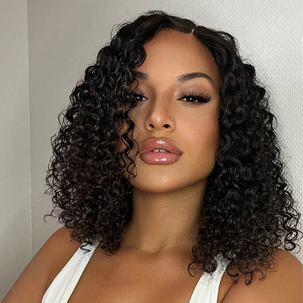 Klaiyi Jerry Curly Short Bob Left Part Lace Part Wig Flash Sale