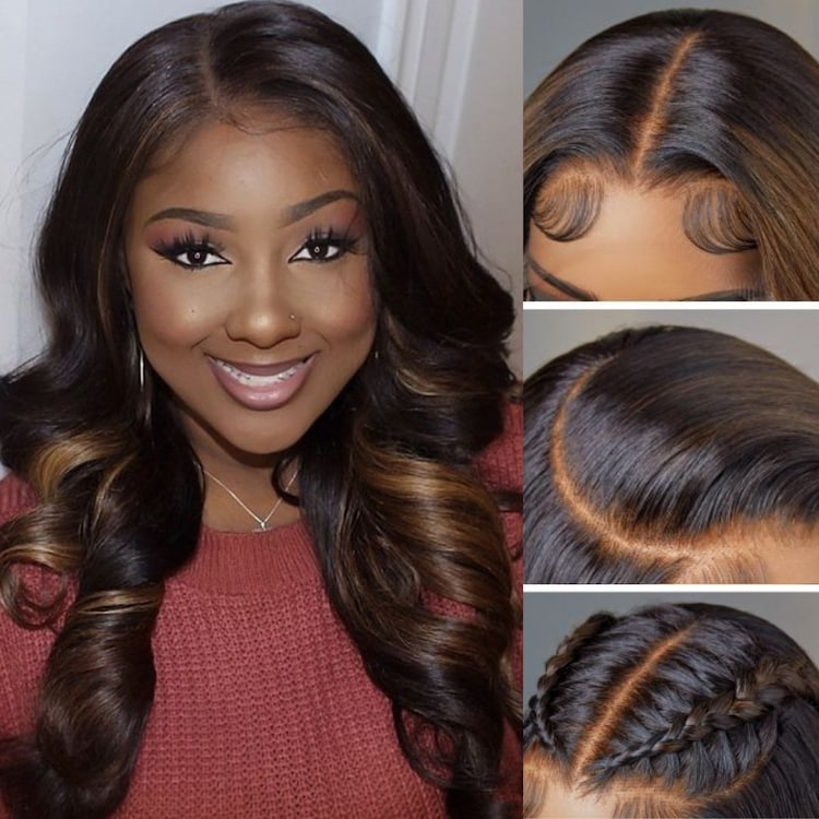Klaiyi Bye Bye Knots Wig 7x5 Glueless Lace Black to Chestnut Brown Ombre Loose Wave Wig With Bleached Knots Flash Sale