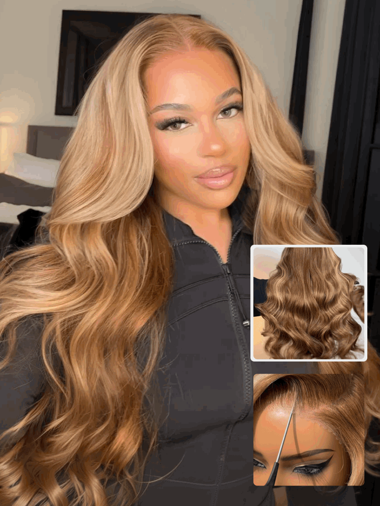 $120 OFF | Code: SAVE120 Klaiyi Highlight Blonde Body Wave Human Hair 7x5 Bye Bye Knots Glueless Wig Put On and Go