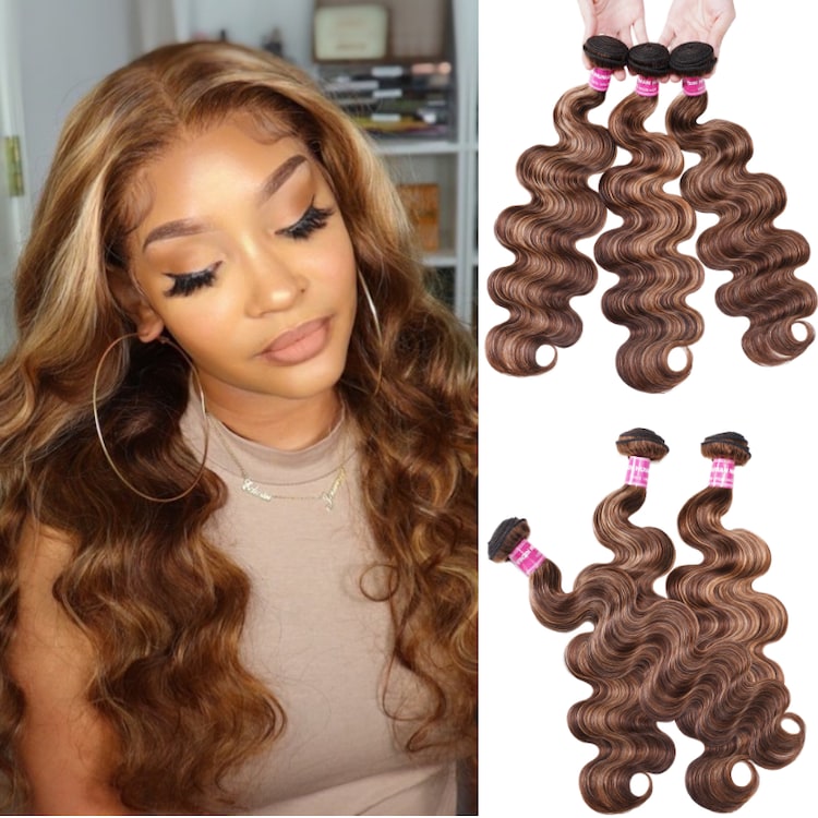 Klaiyi Body Wave Honey Blonde Brown Bundles Highlight Human Hair Wave Extensions