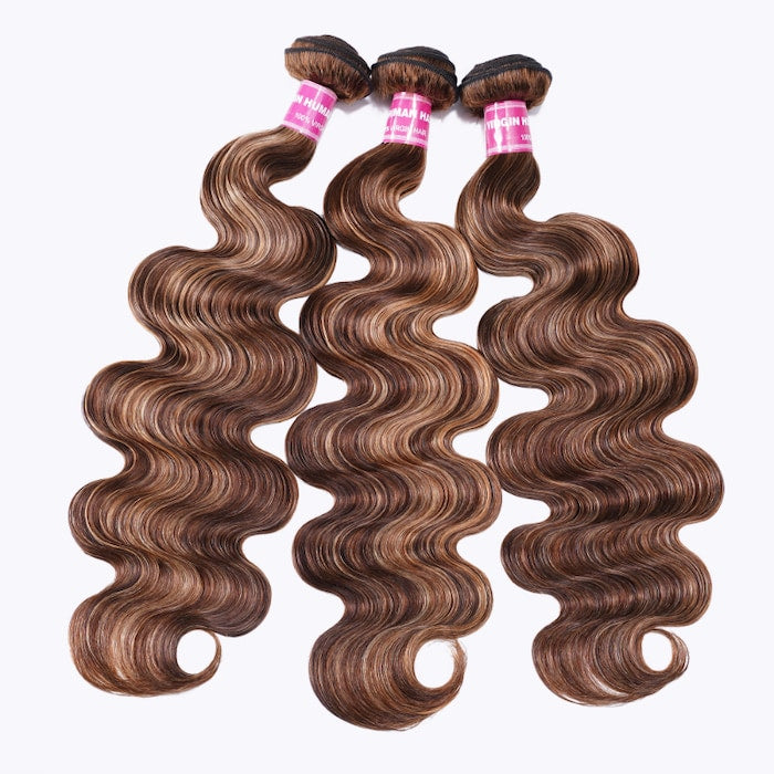 Klaiyi Body Wave Honey Blonde Brown Bundles Highlight Human Hair Wave Extensions