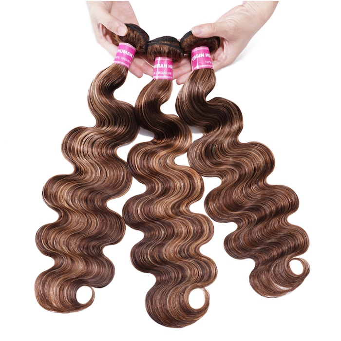 Klaiyi Body Wave Honey Blonde Brown Bundles Highlight Human Hair Wave Extensions