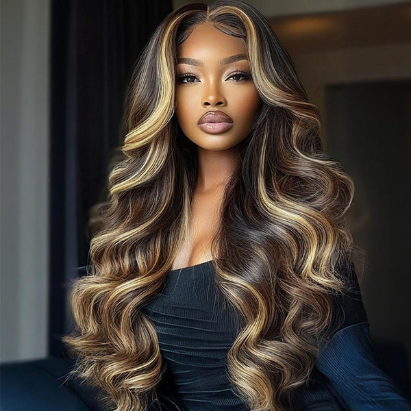 Klaiyi Honey Caramel Highlights Body Wave 7x5 and 13x4 Pre everything Wig Put on and go Glueless Wigs