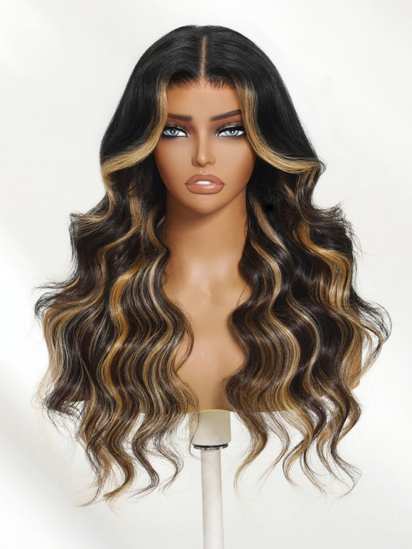 Klaiyi Honey Caramel Highlights Body Wave 7x5 and 13x4 Pre everything Wig Put on and go Glueless Wigs